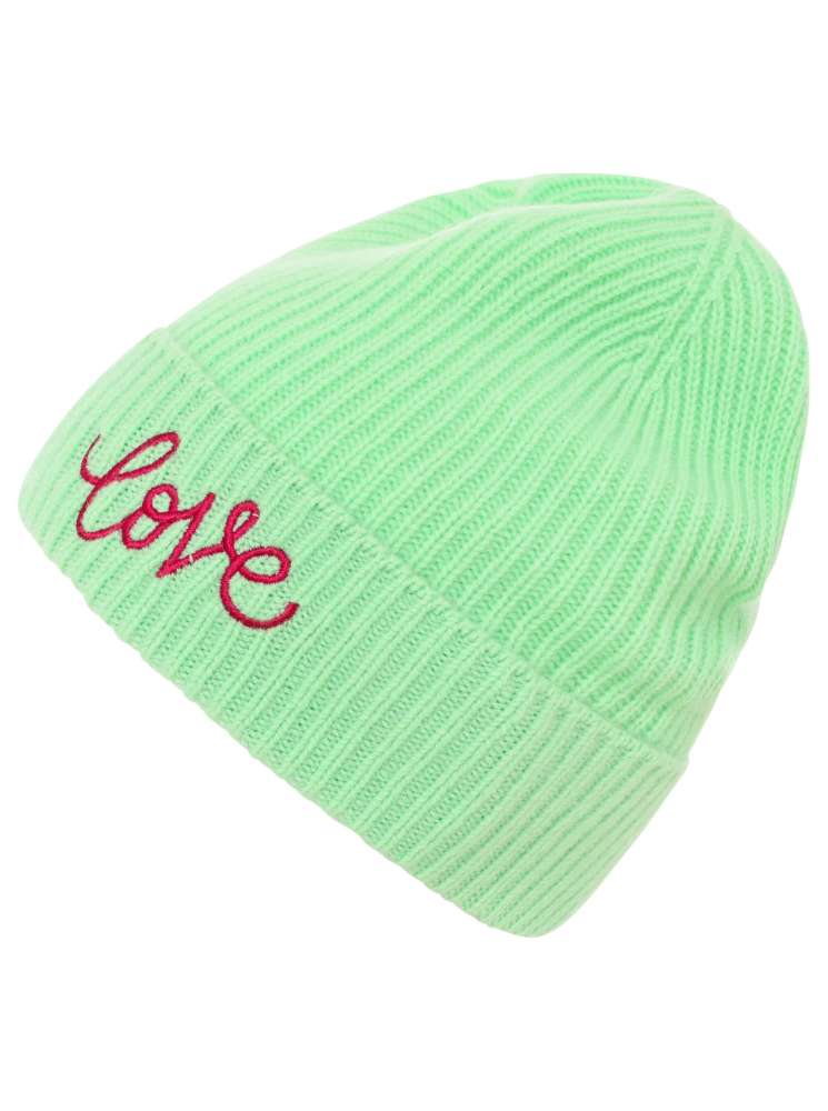 💕 Zwillingsherz Mütze "Love" 100 % Kaschmir Umschlag Neongrün