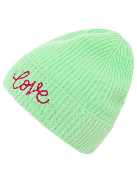 💕 Zwillingsherz Mütze "Love" 100 % Kaschmir Umschlag Neongrün
