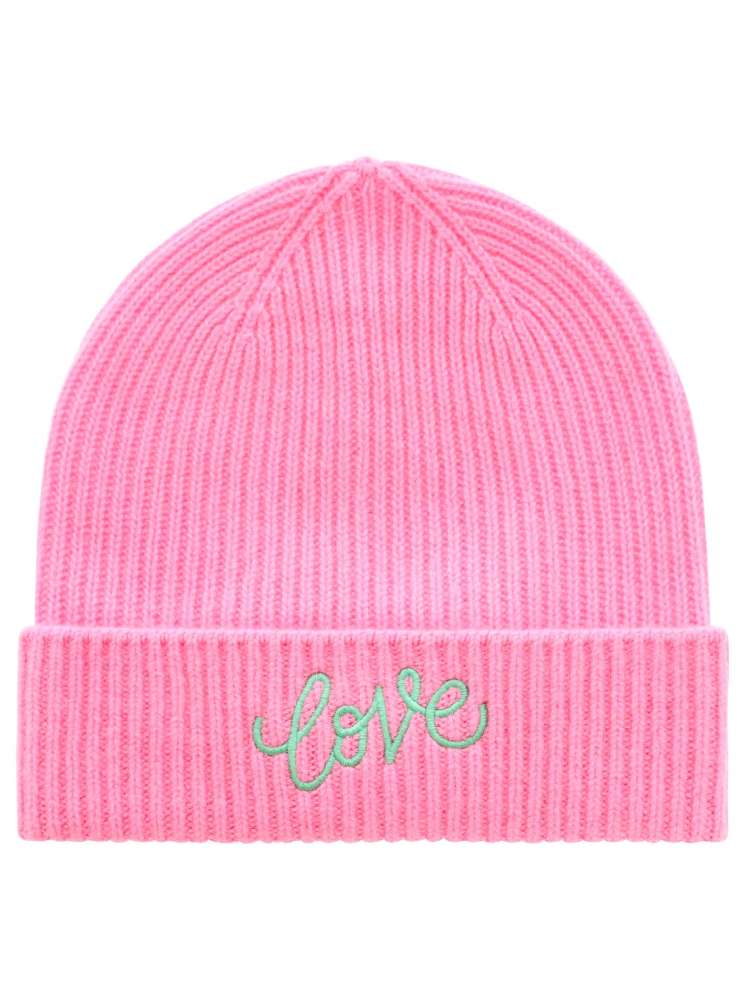 💕 Zwillingsherz Mütze "Love" 100 % Kaschmir Umschlag Bubblegum