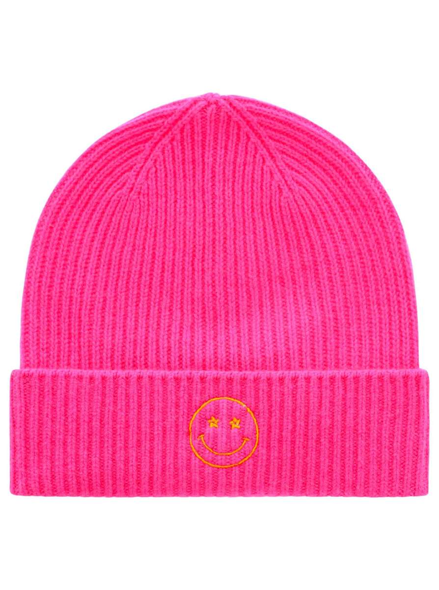 💕 Zwillingsherz Mütze "Smile" 100 % Kaschmir Umschlag Neonpink