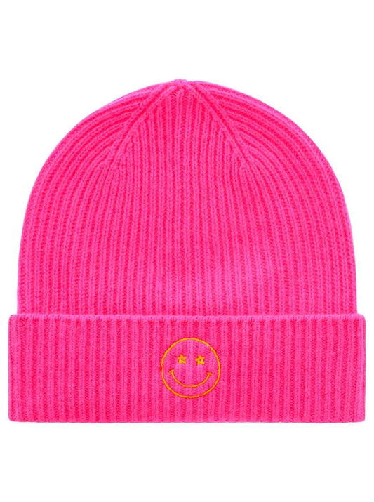 💕 Zwillingsherz Mütze "Smile" 100 % Kaschmir Umschlag Neonpink