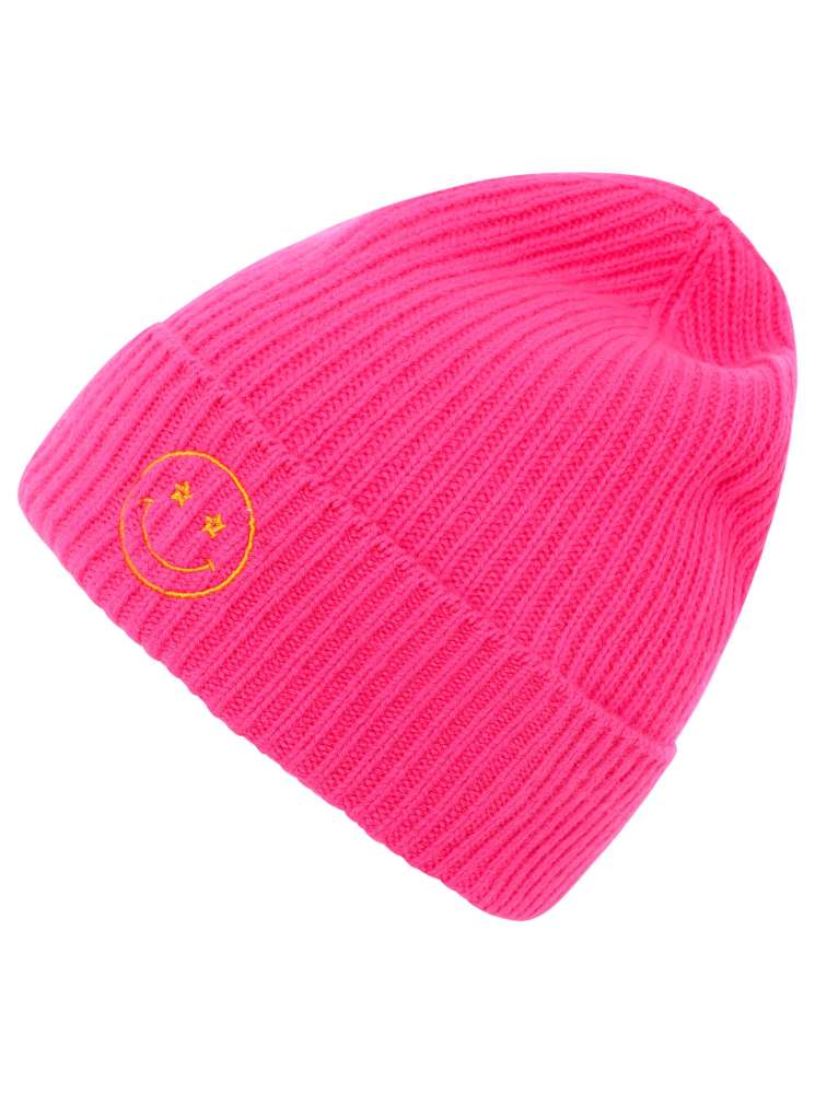 💕 Zwillingsherz Mütze "Smile" 100 % Kaschmir Umschlag Neonpink