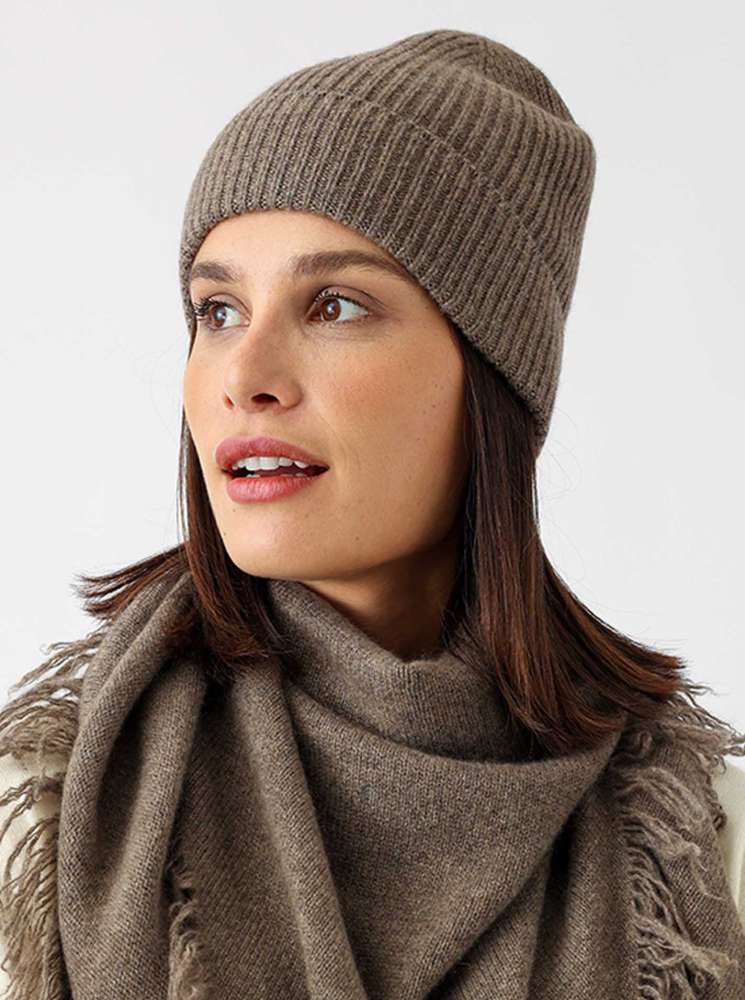 💕 Zwillingsherz Mütze "Ripped Beanie" 100 % Kaschmir Braun