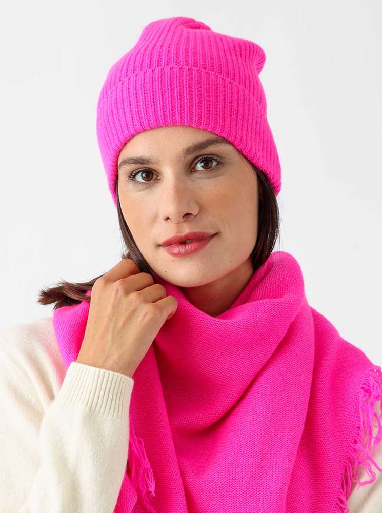 💕 Zwillingsherz Mütze "Ripped Beanie" 100 % Kaschmir Neonpink