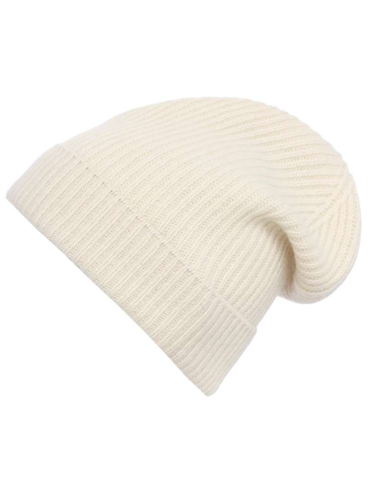 💕 Zwillingsherz Mütze "Ribbon Pattern" 100 % Kaschmir Weiß