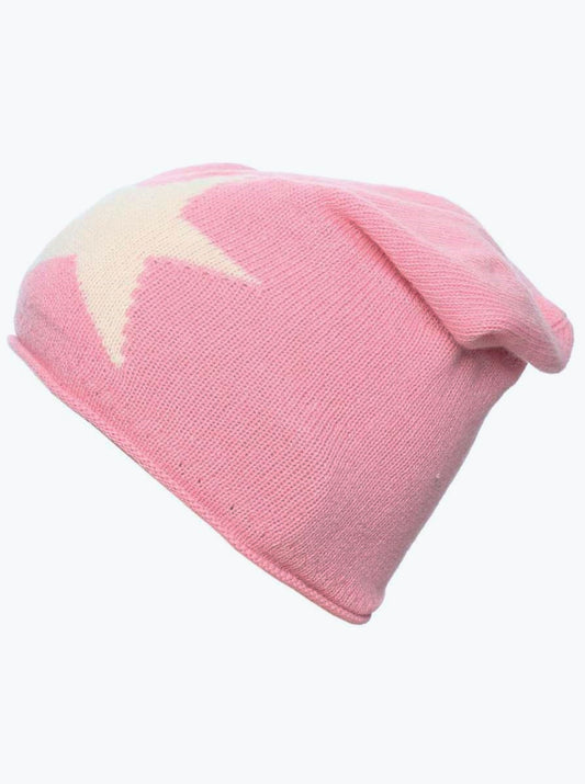 💕 Zwillingsherz Mütze "Sternlein" Beanie Kaschmir Wolle Viskose Fleece Hellpink