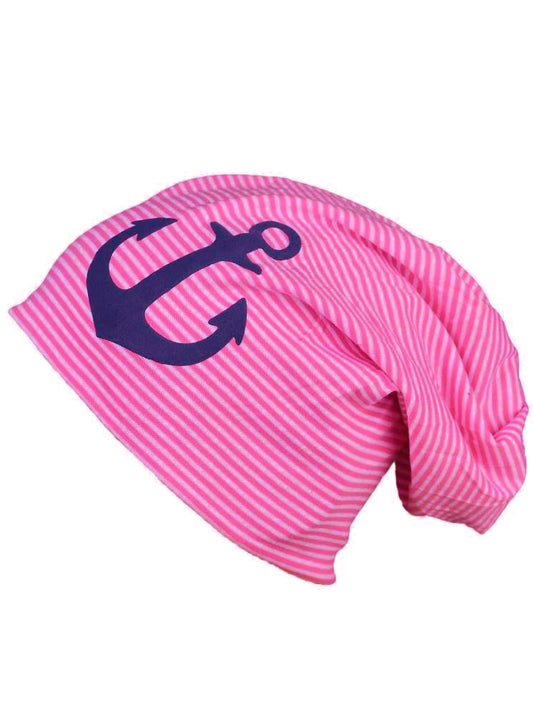 💕 Zwillingsherz Mütze Beanie "Anke" Anker Jersey Pink