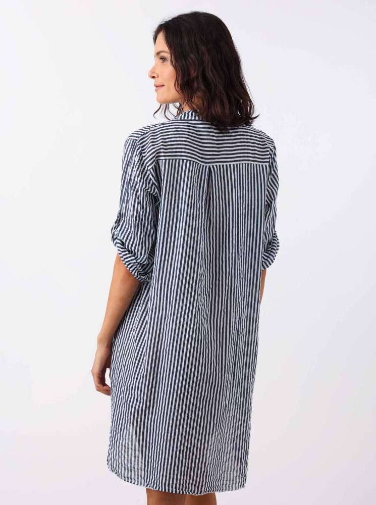 💕 Zwillingsherz Kleid Hemdblusenkleid "Kida" Longbluse Navy Streifen