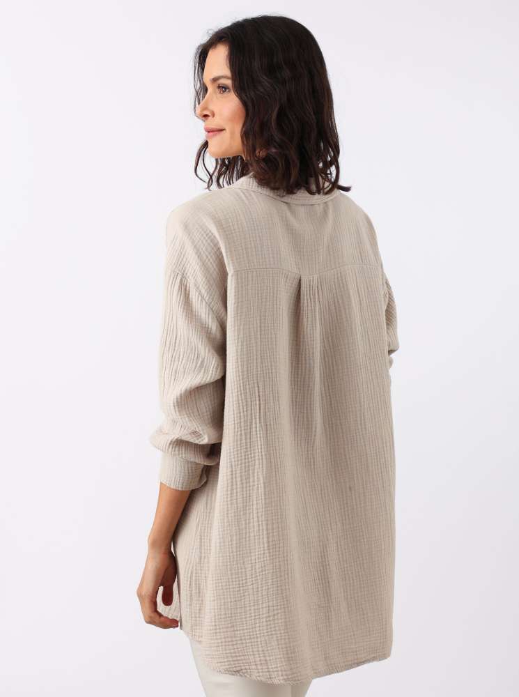 💕 Zwillingsherz Bluse "Rebecca" Longbluse Musselin Beige