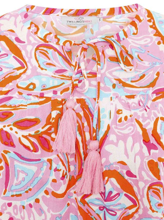 💕 Zwillingsherz Bluse "Aquarell Paisley" 100 % Viskose Pink