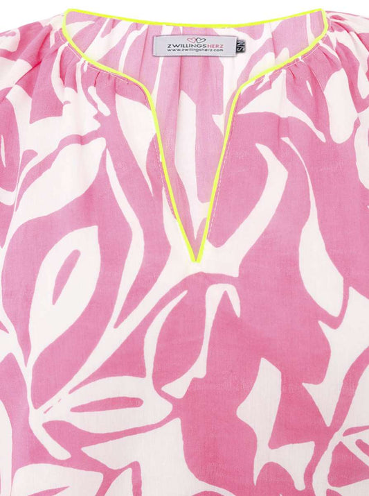 💕 Zwillingsherz Bluse "Blätter Zweifarbig" 100 % Baumwolle Pink