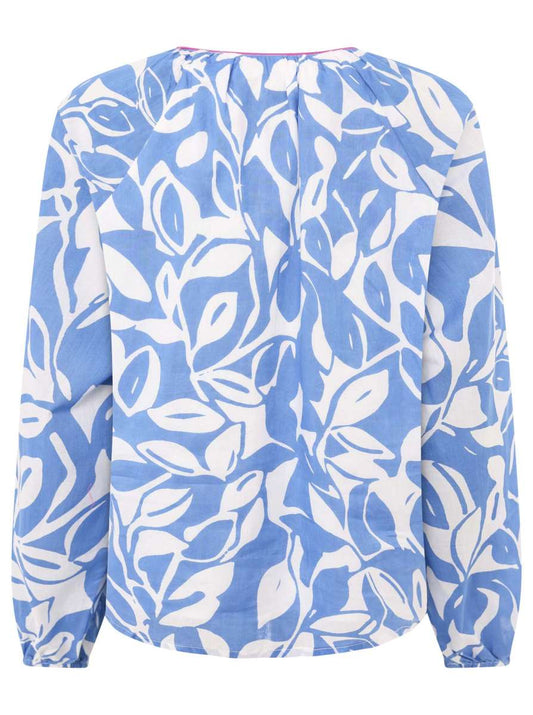 💕 Zwillingsherz Bluse "Blätter Zweifarbig" 100 % Baumwolle Blau