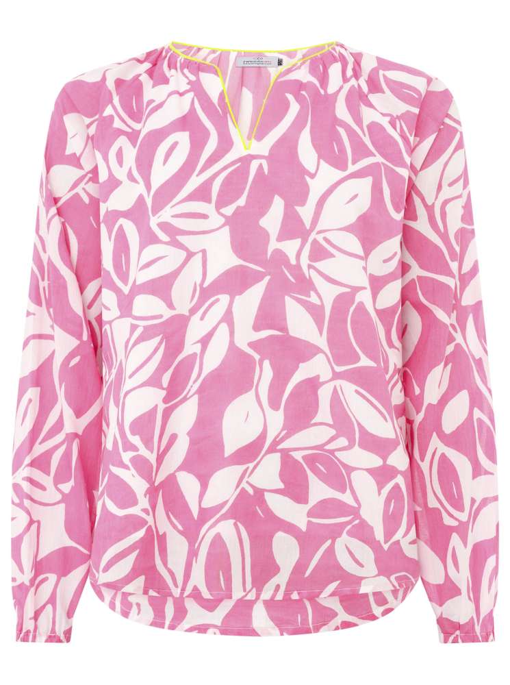 Zwillingsherz Bluse "Blätter Zweifarbig" 100 % Baumwolle Pink