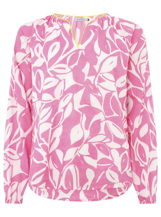 Zwillingsherz Bluse "Blätter Zweifarbig" 100 % Baumwolle Pink
