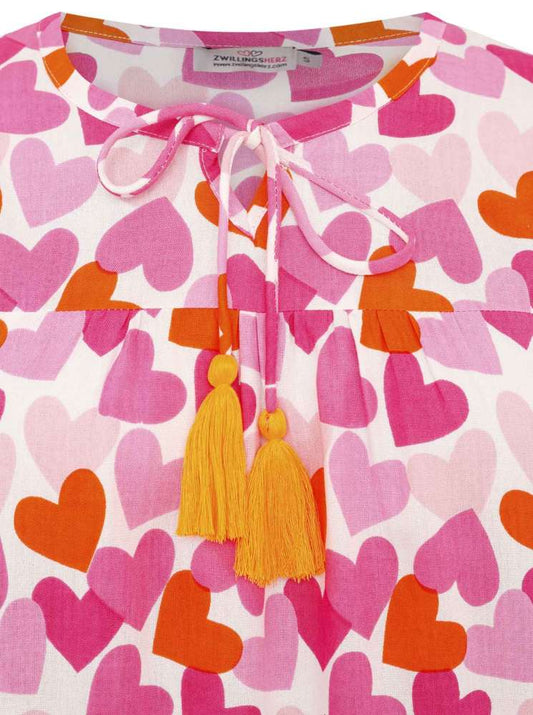💕 Zwillingsherz Bluse "Bunte Herzen" 100 % Viskose Pink