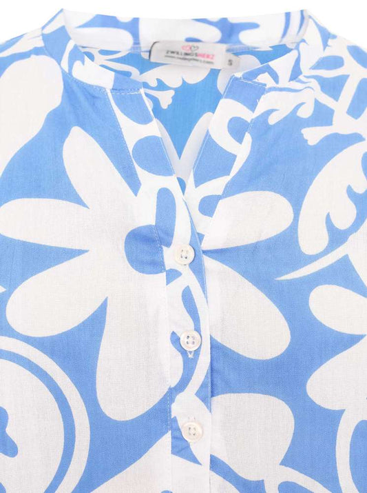 💕 Zwillingsherz Bluse "Flower Paradise" Viskose Blau