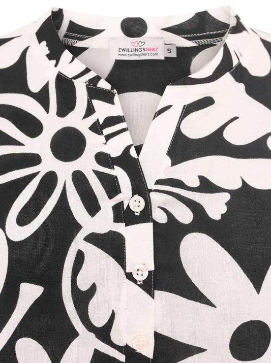 💕 Zwillingsherz Bluse "Flower Paradise" Viskose Schwarz