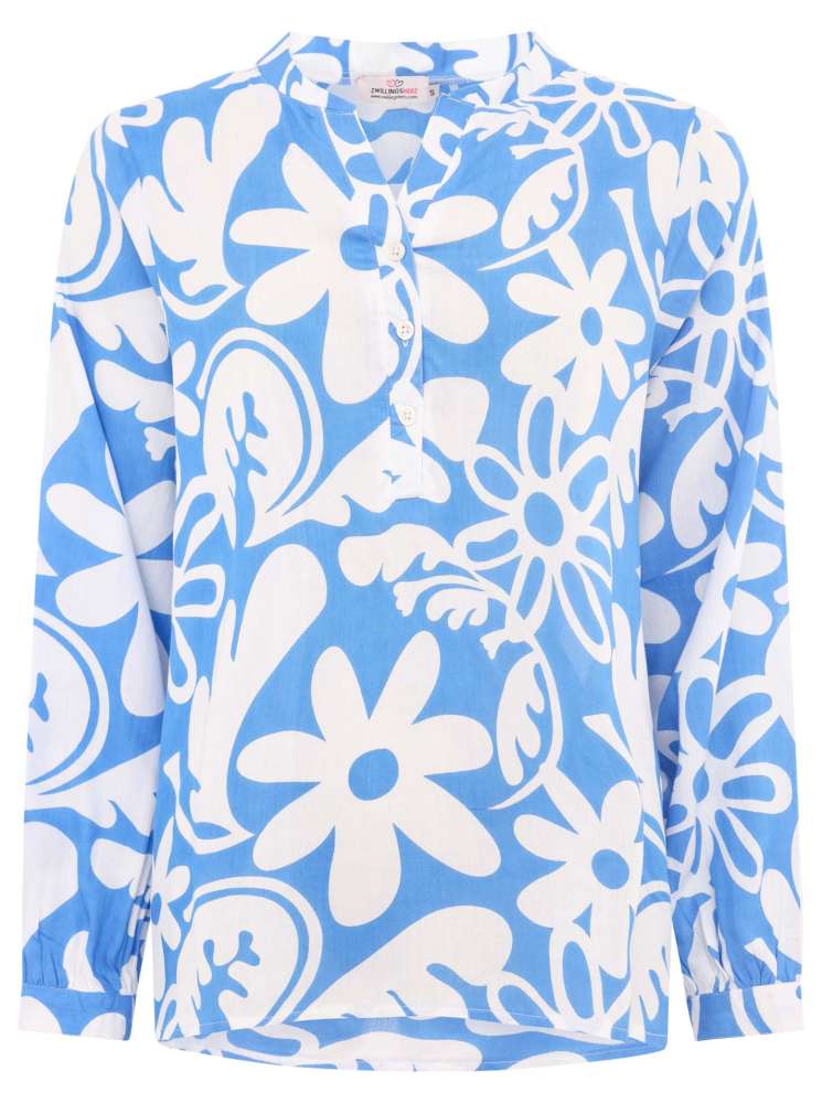 💕 Zwillingsherz Bluse "Flower Paradise" Viskose Blau
