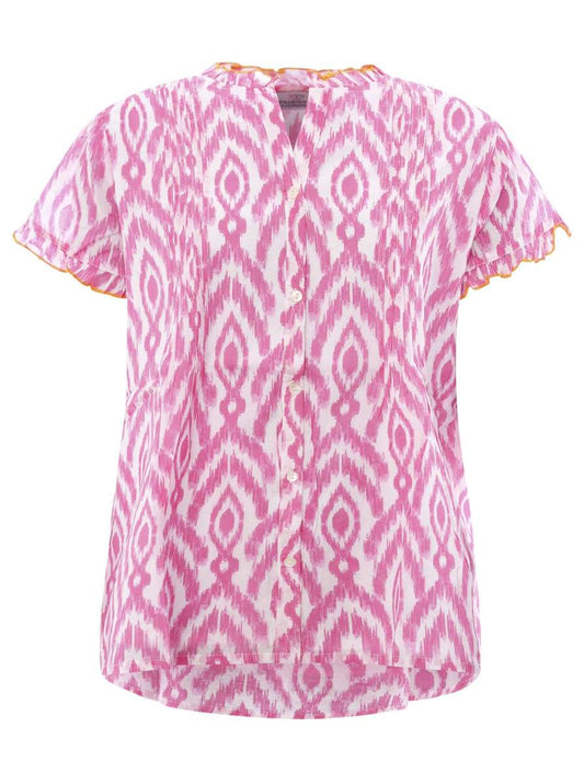 💕 Zwillingsherz Bluse "Gina" Hemdbluse Kurzarm Viskose Pink