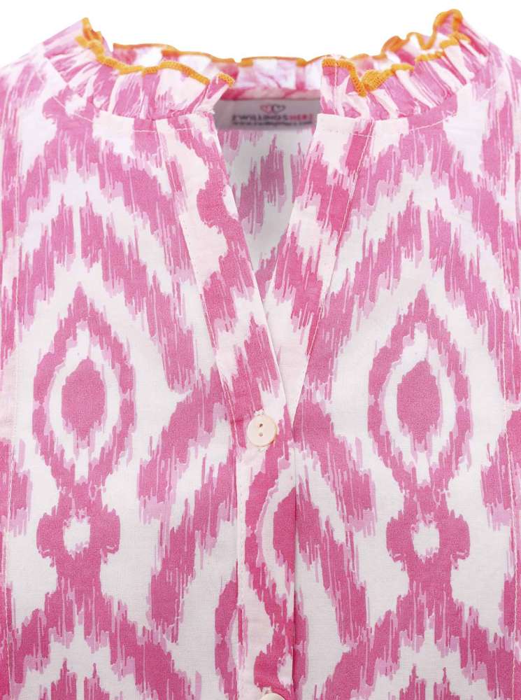 💕 Zwillingsherz Bluse "Gina" Hemdbluse Kurzarm Viskose Pink
