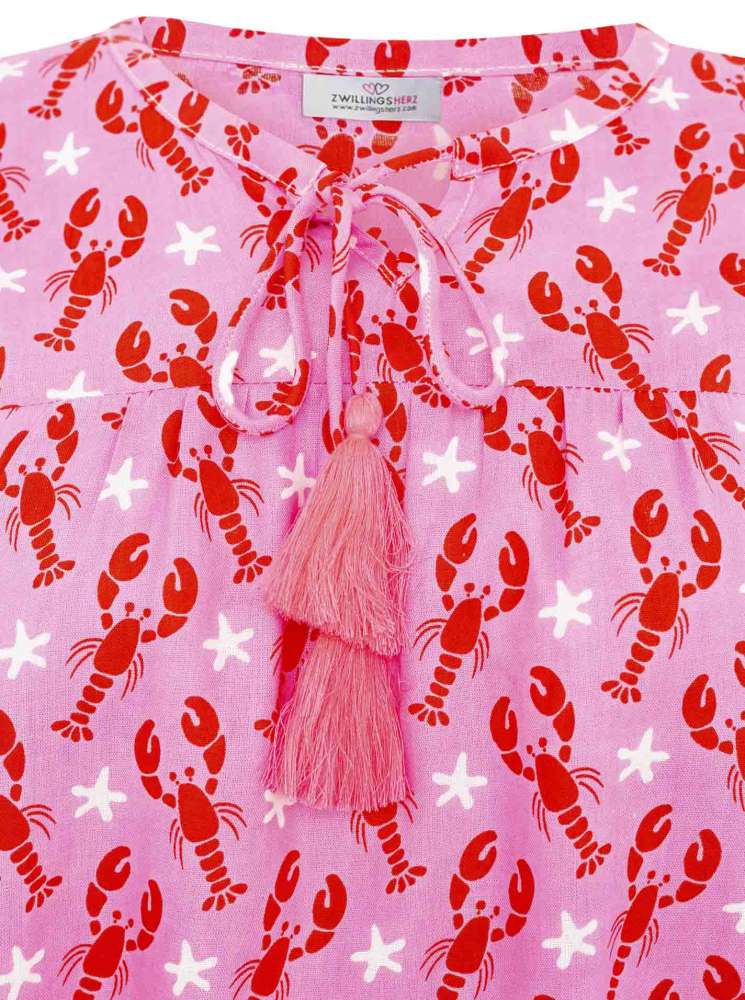 💕 Zwillingsherz Bluse "Hummer Seestern" 100 % Viskose Pink