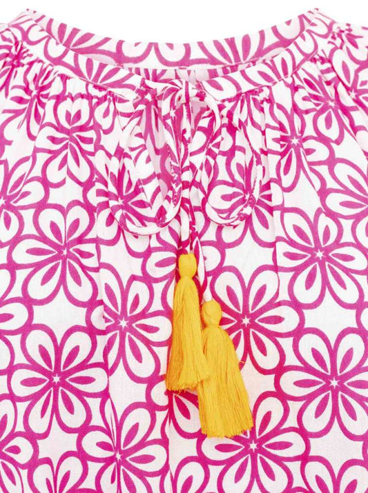 💕 Zwillingsherz Kurzarmbluse "Zarte Blume" Pink
