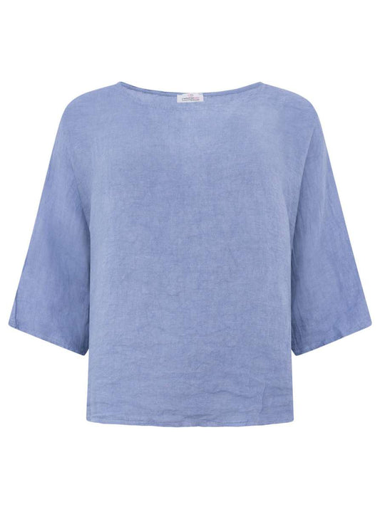 Zwillingsherz 100 % Leinen Shirt "Rundhals" Jeansblau