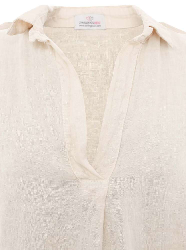 💕 Zwillingsherz Bluse "Kurz" Leinenbluse 100 % Leinen Beige
