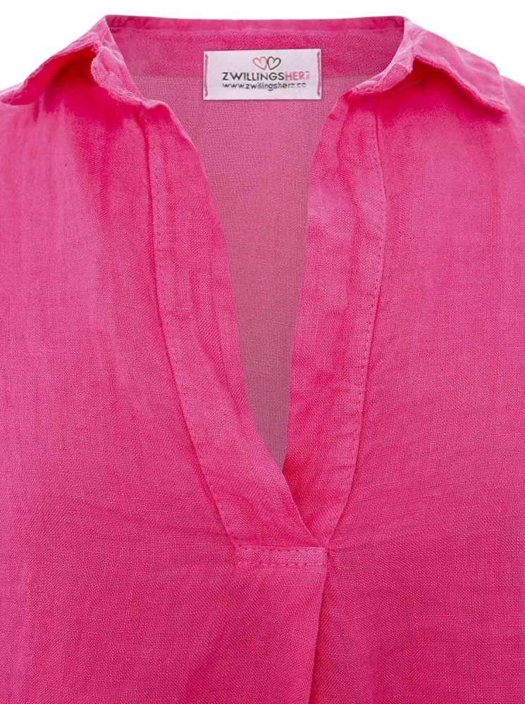 💕 Zwillingsherz Bluse "Kurz" Leinenbluse 100 % Leinen Pink