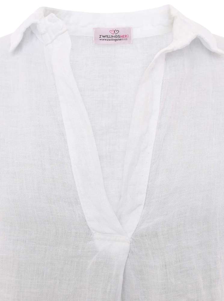 💕 Zwillingsherz Bluse "Kurz" Leinenbluse 100 % Leinen Weiß