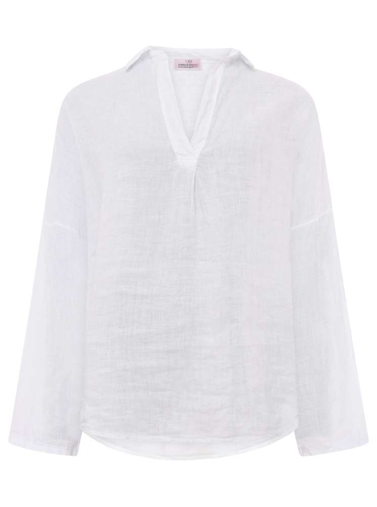 💕 Zwillingsherz Bluse "Kurz" Leinenbluse 100 % Leinen Weiß