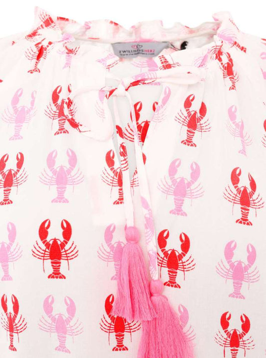 💕 Zwillingsherz Bluse "Lobster Zweifarbig" 100 % Viskose Rosa