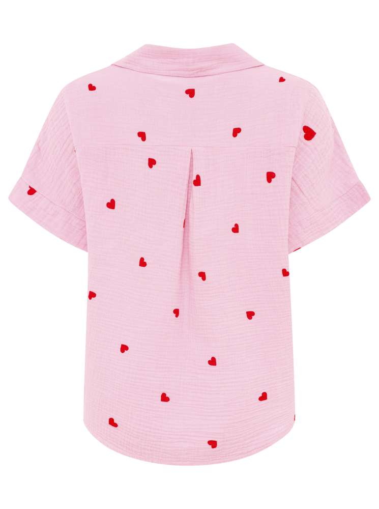 💕 Zwillingsherz Hemd Kurz "Herzen" Musselin Rosa