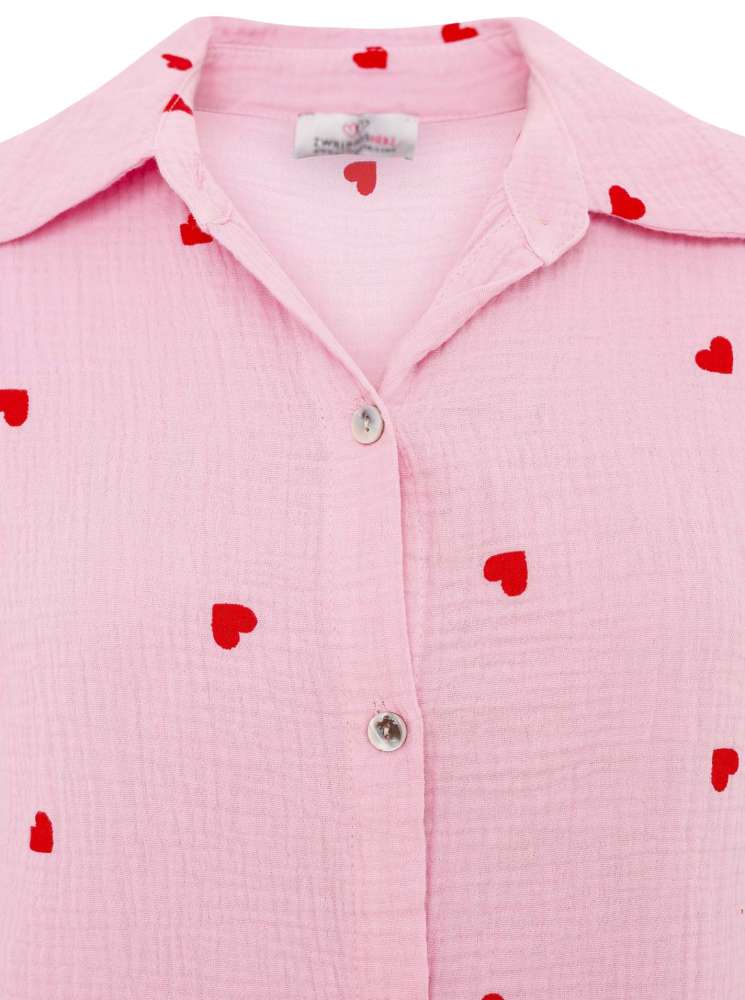 💕 Zwillingsherz Hemd Kurz "Herzen" Musselin Rosa