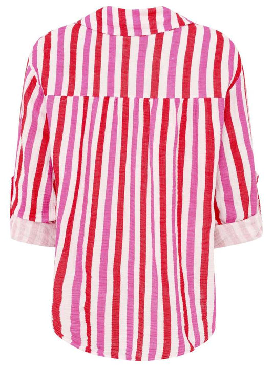 💕 Zwillingsherz Musselin Hemd "Streifen" Bluse Rot Pink Weiß