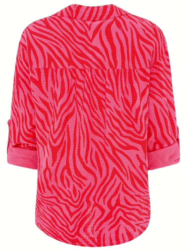 💕 Zwillingsherz Musselin Hemd "Zebra" Bluse Pink Rot