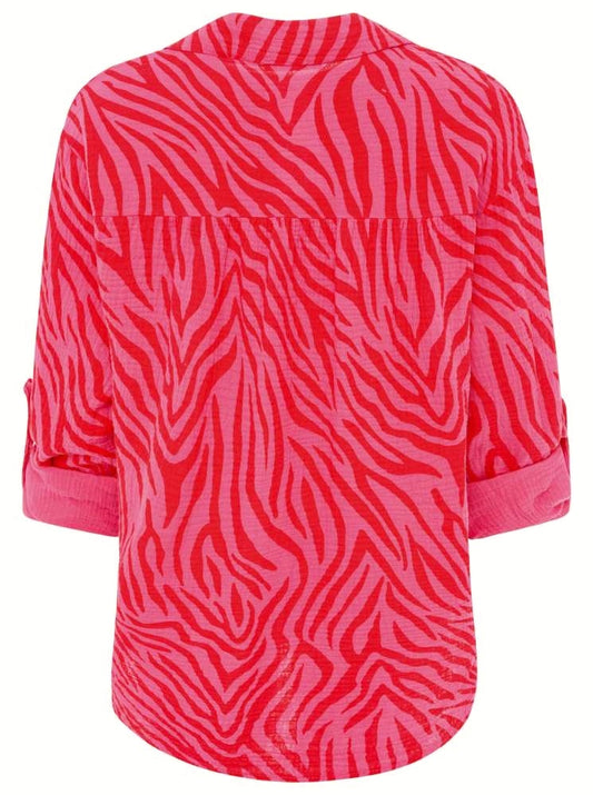 💕 Zwillingsherz Musselin Hemd "Zebra" Bluse Pink Rot
