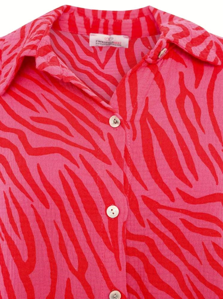 💕 Zwillingsherz Musselin Hemd "Zebra" Bluse Pink Rot