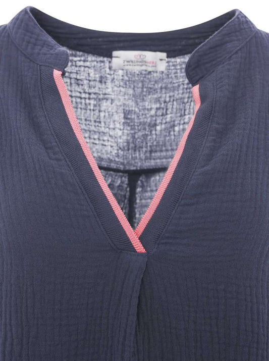 💕 Zwillingsherz Bluse "Neon Edge" 100 % Baumwolle Navy