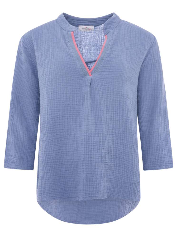💕 Zwillingsherz Bluse "Neon Edge" 100 % Baumwolle Jeansblau