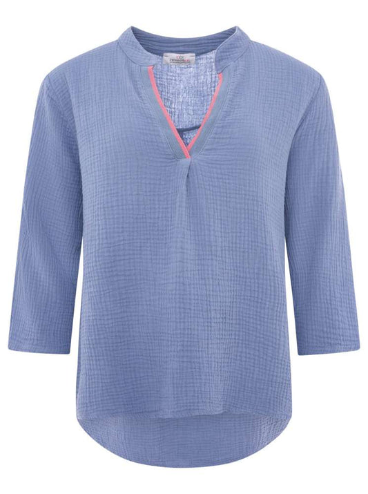 💕 Zwillingsherz Bluse "Neon Edge" 100 % Baumwolle Jeansblau