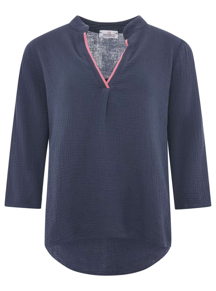 💕 Zwillingsherz Bluse "Neon Edge" 100 % Baumwolle Navy