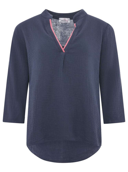 💕 Zwillingsherz Bluse "Neon Edge" 100 % Baumwolle Navy