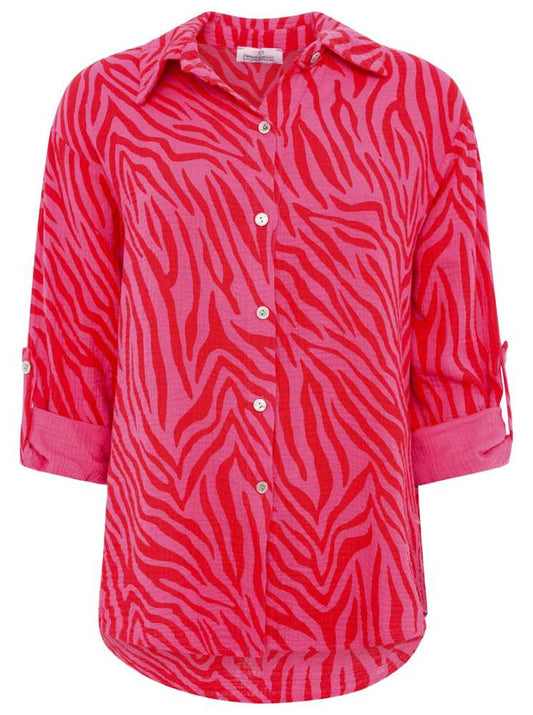 💕 Zwillingsherz Musselin Hemd "Zebra" Bluse Pink Rot