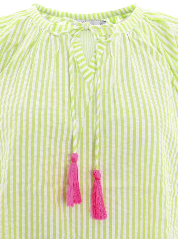 💕 Zwillingsherz Bluse "Neon Streifen" Kurzarm Baumwolle Hellgrün