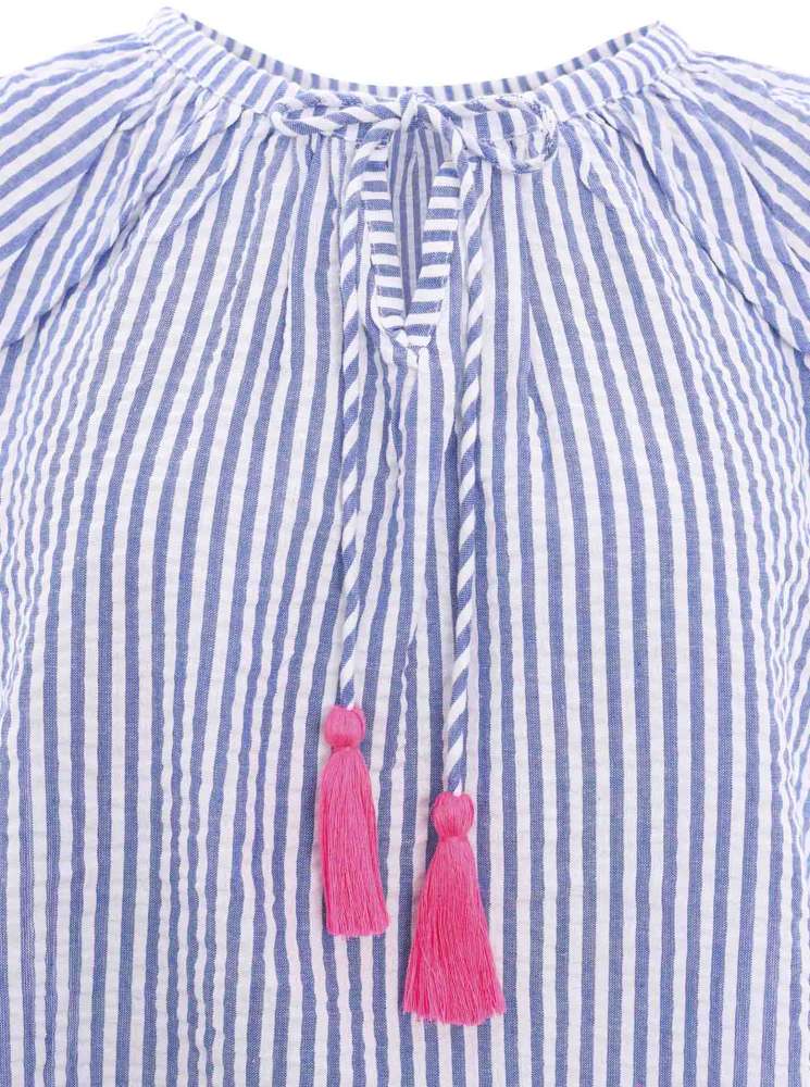 💕 Zwillingsherz Bluse "Neon Streifen" Kurzarm Baumwolle Jeansblau
