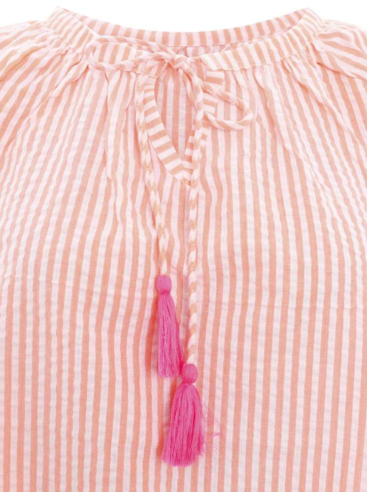 💕 Zwillingsherz Bluse "Neon Streifen" Kurzarm Baumwolle Orange