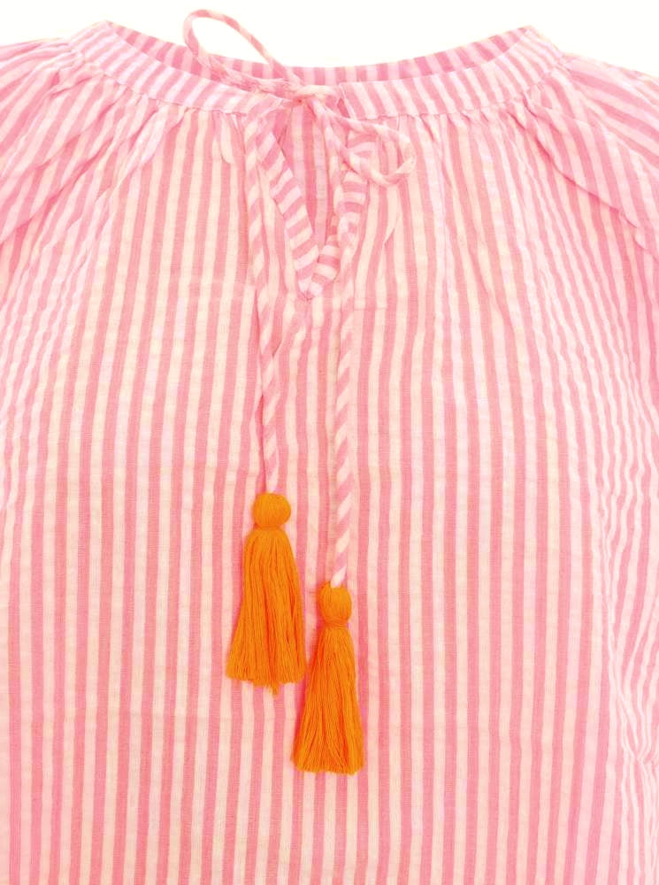 💕 Zwillingsherz Bluse "Neon Streifen" Kurzarm Baumwolle Pink