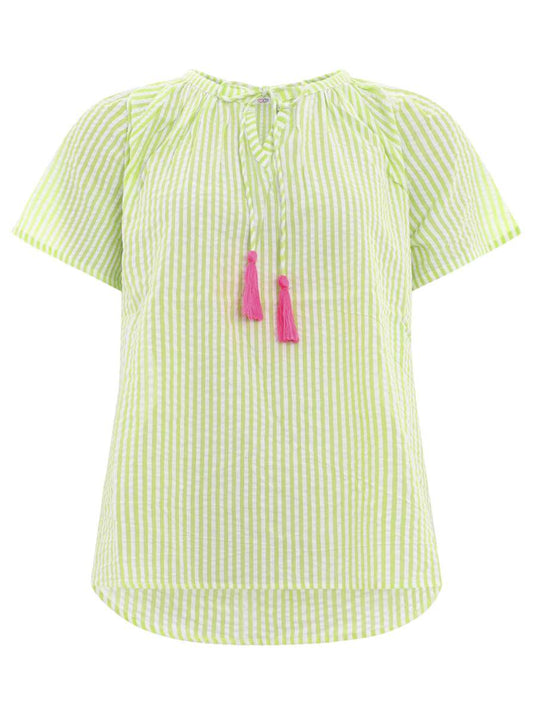💕 Zwillingsherz Bluse "Neon Streifen" Kurzarm Baumwolle Hellgrün
