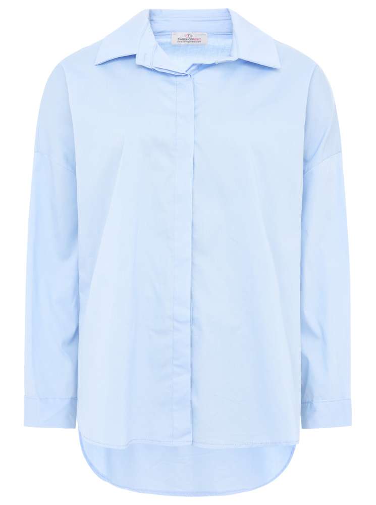 💕 Zwillingsherz Oversize Bluse "Uni" Longbluse Baumwolle Hellblau